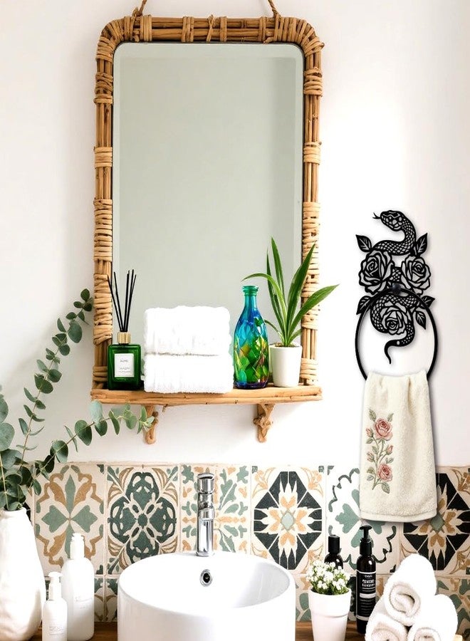 MAYJOYDIY Snake Metal Towel Ring Round Snake Flower Hand Towel Holder Ring Hanger Black Vintage Towels Wall Organizer for Kitchen Bath Home Laundry Room Decors Gifts - Image 5