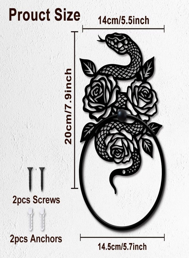 MAYJOYDIY Snake Metal Towel Ring Round Snake Flower Hand Towel Holder Ring Hanger Black Vintage Towels Wall Organizer for Kitchen Bath Home Laundry Room Decors Gifts - Image 2