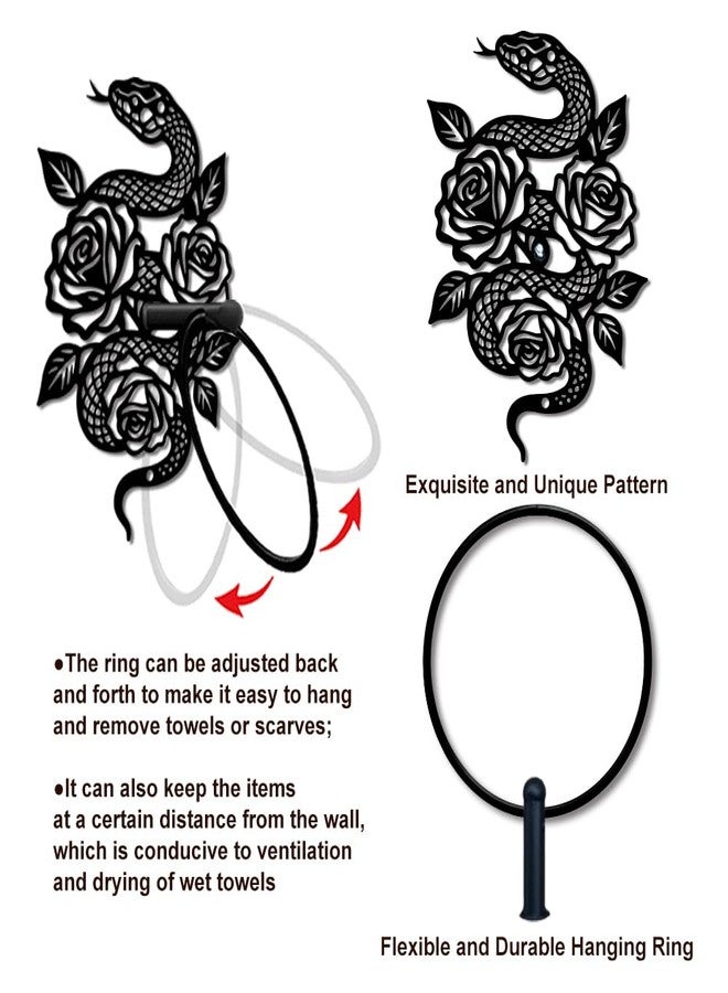 MAYJOYDIY Snake Metal Towel Ring Round Snake Flower Hand Towel Holder Ring Hanger Black Vintage Towels Wall Organizer for Kitchen Bath Home Laundry Room Decors Gifts - Image 4