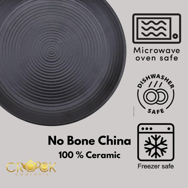 Crock Comforts Ceramic Handmade Handcrafted Stoneware Black Matte Dinner Set of 13 Pieces1 Plate10inch1 Quarter Plate7inch 1 Dessert Bowl2inchDishwasher Microwave SafeBQP01 - Image 3