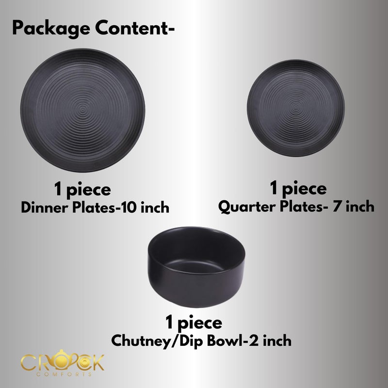 Crock Comforts Ceramic Handmade Handcrafted Stoneware Black Matte Dinner Set of 13 Pieces1 Plate10inch1 Quarter Plate7inch 1 Dessert Bowl2inchDishwasher Microwave SafeBQP01 - Image 2