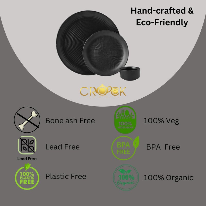 Crock Comforts Ceramic Handmade Handcrafted Stoneware Black Matte Dinner Set of 13 Pieces1 Plate10inch1 Quarter Plate7inch 1 Dessert Bowl2inchDishwasher Microwave SafeBQP01 - Image 5