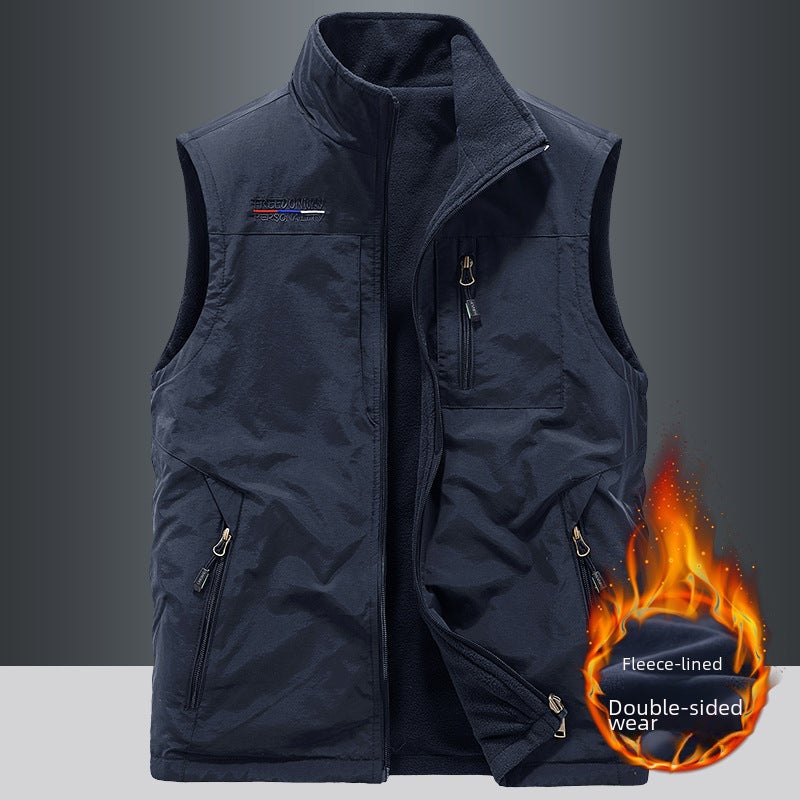 Mens Reversible Vest Autumn Winter Fleece Gilet 1906 Navy blue