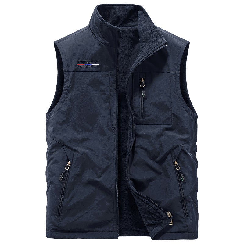 Mens Reversible Vest Autumn Winter Fleece Gilet 1906 Navy blue
