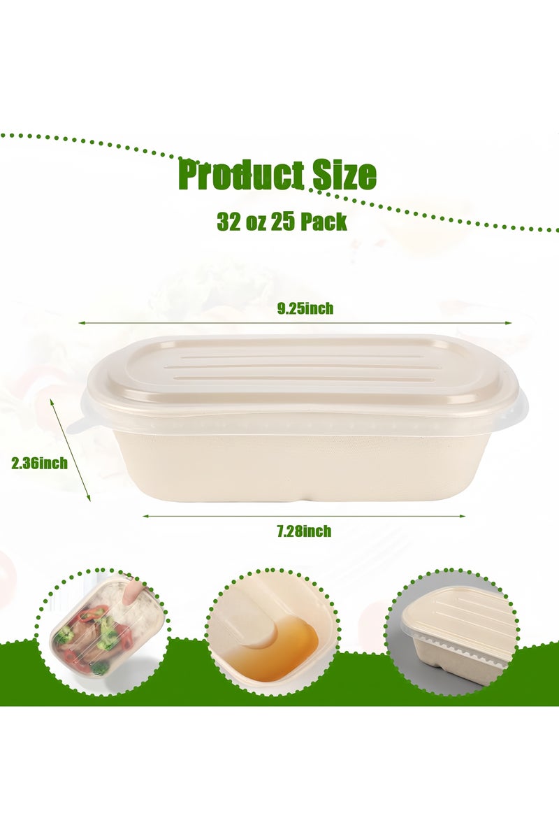 علب طعام ورقية بغطاء، 25 قطعة أوعية كبيرة 32 أونصة للتقديم والتيك اواي وتغليف الطعام - Image 2