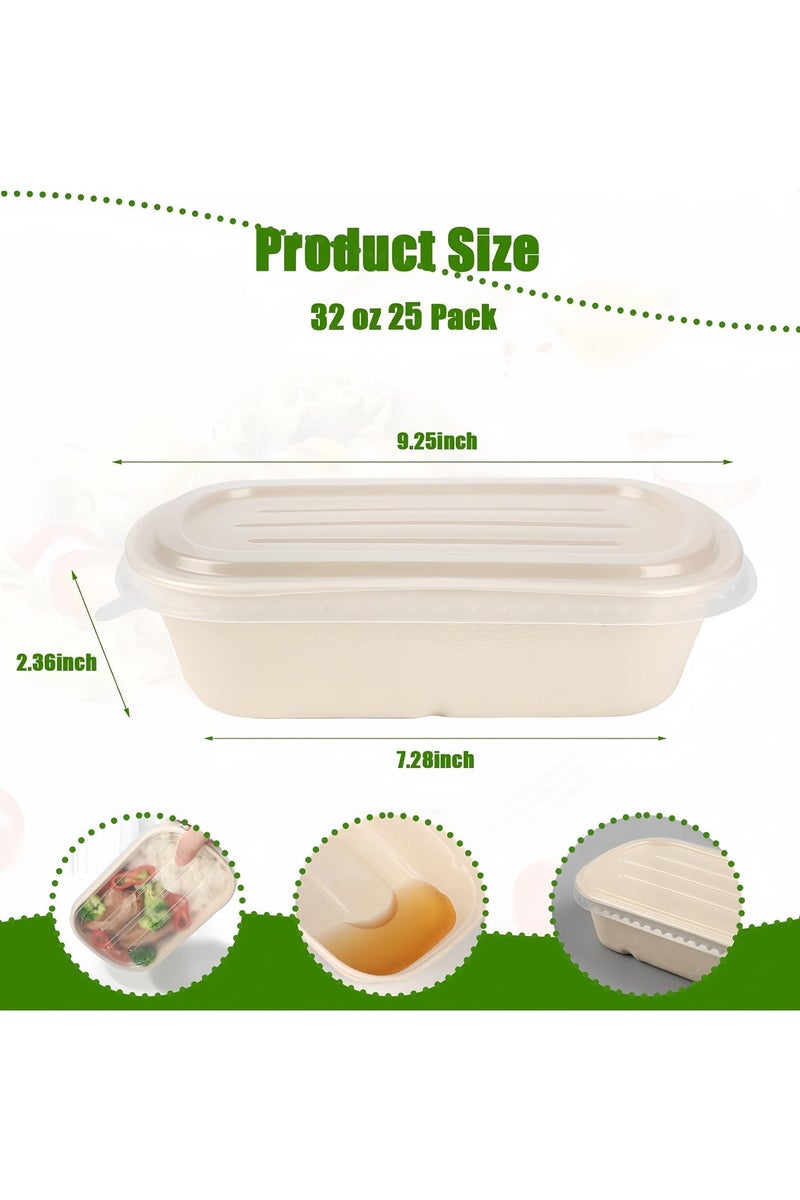 KOOKNA Disposable Paper Food Containers with Lids, 25 Pack Large Meal Prep Boxes 32oz Deep Paper Bowls for Takeout and Food Packaging - Image 2