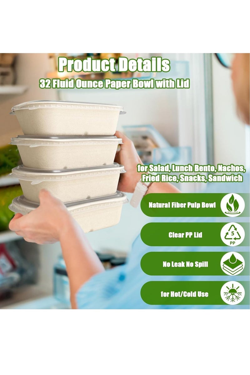 KOOKNA Disposable Paper Food Containers with Lids, 25 Pack Large Meal Prep Boxes 32oz Deep Paper Bowls for Takeout and Food Packaging - Image 5