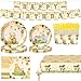 WISSLERMER 142pcs Classic Bear Baby Shower Decorations Baby Shower Party Tableware with Plates Napkin Forks Cups Banner And Tablecloth for Birthday Party Supplies Set Serves 20 Guests Yellow - Image 3
