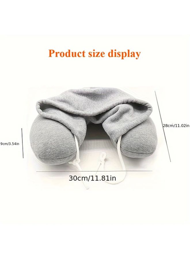 Ergonomic Travel Neck Pillow U Shaped Noise Reducing Hood Adjustable Strap Black - Image 2