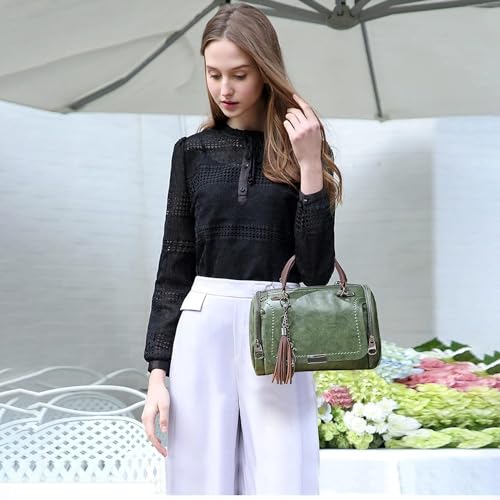 BABIES BLOOM Green Sling Crossbody Top Handle Hand Held Satchel Box Boston Bolso Bag for Women, Shoulder Tassel Handbag,Gift for Women, Retro PU Leather Woman Bag for Ladies - Image 2