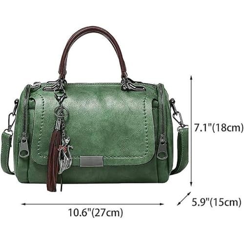 BABIES BLOOM Green Sling Crossbody Top Handle Hand Held Satchel Box Boston Bolso Bag for Women, Shoulder Tassel Handbag,Gift for Women, Retro PU Leather Woman Bag for Ladies - Image 3