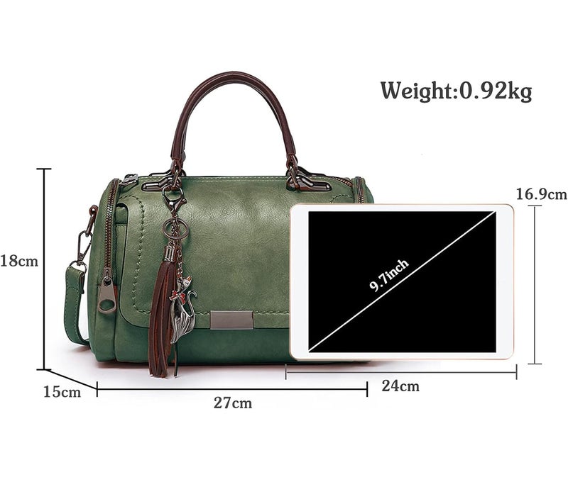 BABIES BLOOM Green Sling Crossbody Top Handle Hand Held Satchel Box Boston Bolso Bag for Women, Shoulder Tassel Handbag,Gift for Women, Retro PU Leather Woman Bag for Ladies - Image 4