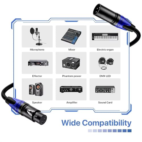 Imaginea 10Mtr XLR Cable | Pack of 6 | Microphone Cable | Male to Female Balanced Mic Cable | Gold Plated 3 Pin Audio Cable for Speaker, Mixer, Guitar Patch Cable Recording, Podcast Cable - Image 3