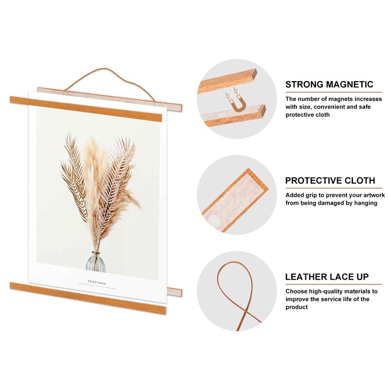 Benjia 4 Pack 8x10 8x12 8x18 Poster Frame, Magnetic Light Wood Frame Hanger for Photo Picutre Canvas Artwork Art Print Wall Hanging (4 Packs, 8", Teak Color) - Image 3