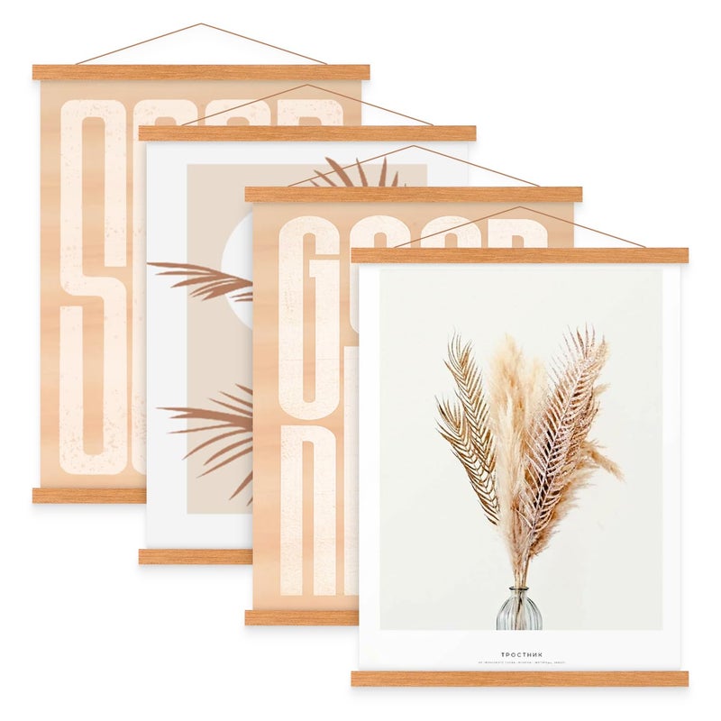 Benjia 4 Pack 8x10 8x12 8x18 Poster Frame, Magnetic Light Wood Frame Hanger for Photo Picutre Canvas Artwork Art Print Wall Hanging (4 Packs, 8", Teak Color) - Image 1