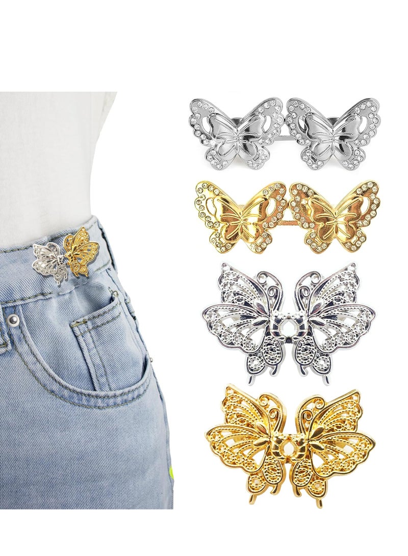 Set of 4 Pairs of Waist Cinchers, Butterfly Jean Buttons for Loose Jeans, Adjustable and Removable  Trouser Clips for Waist, Seamless Buttons for Making Jeans Smaller  - Image 1