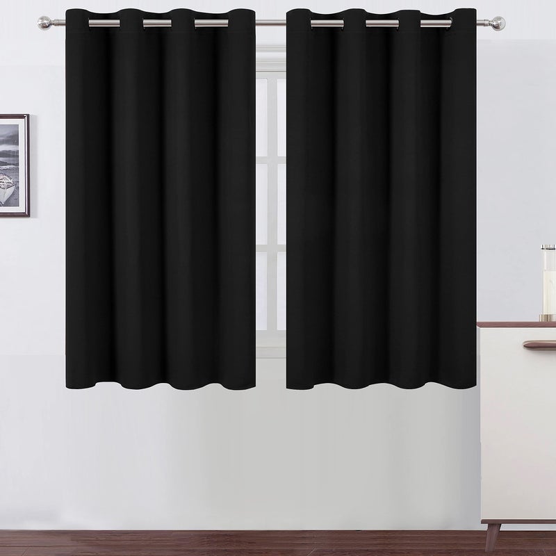 LEMOMO Black Thermal Blackout Curtains/52 x 54 Inch/Set of 2 Panels Room Darkening Curtains for Bedroom - Image 1