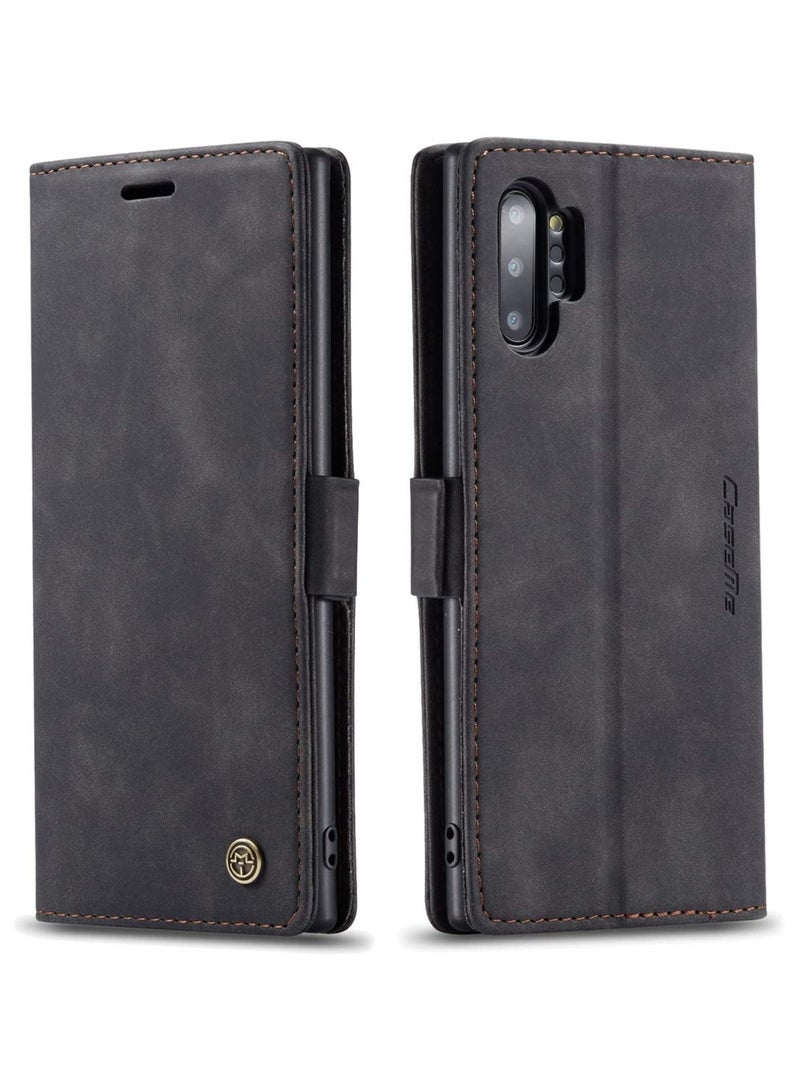 كيس مي جراب موبايل من الجلد الصناعي الفاخر  013 وحامل للكروت و البطاقات متوافق مع سامسونج جالاكسي نوت 10 بلس (اسود) - Image 1