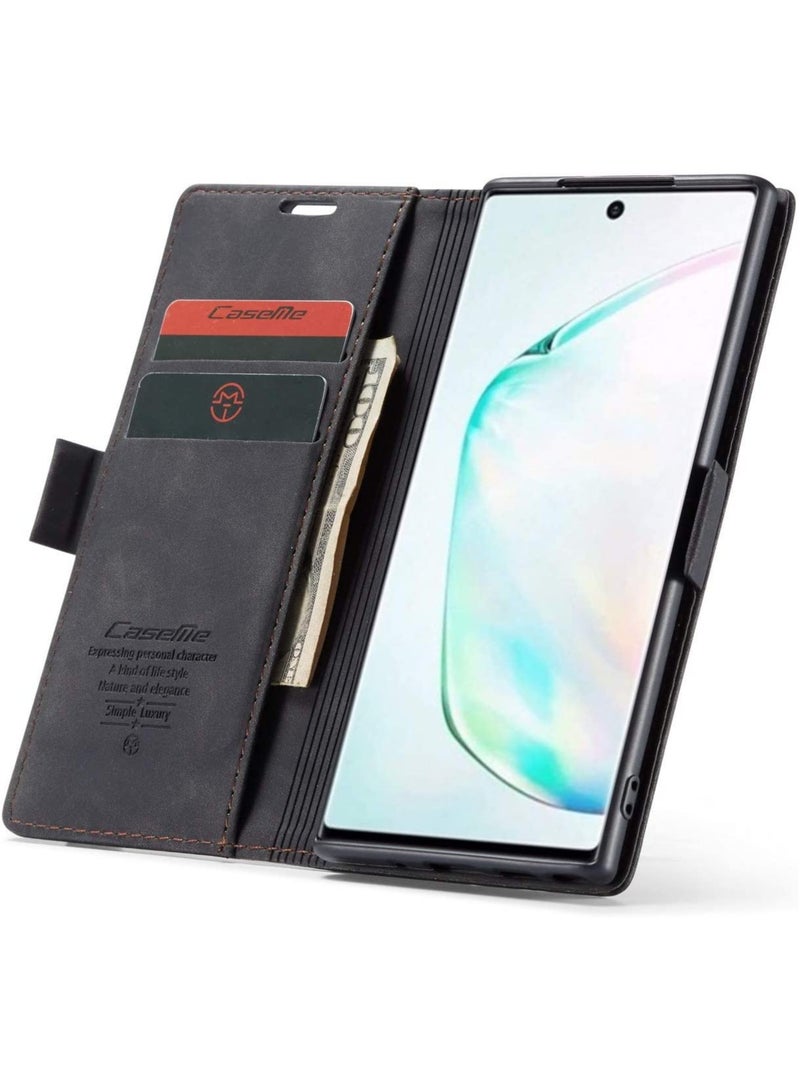 كيس مي جراب موبايل من الجلد الصناعي الفاخر  013 وحامل للكروت و البطاقات متوافق مع سامسونج جالاكسي نوت 10 بلس (اسود) - Image 2