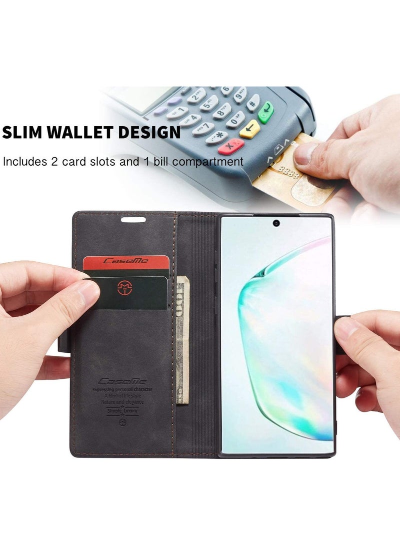 كيس مي جراب موبايل من الجلد الصناعي الفاخر  013 وحامل للكروت و البطاقات متوافق مع سامسونج جالاكسي نوت 10 بلس (اسود) - Image 3