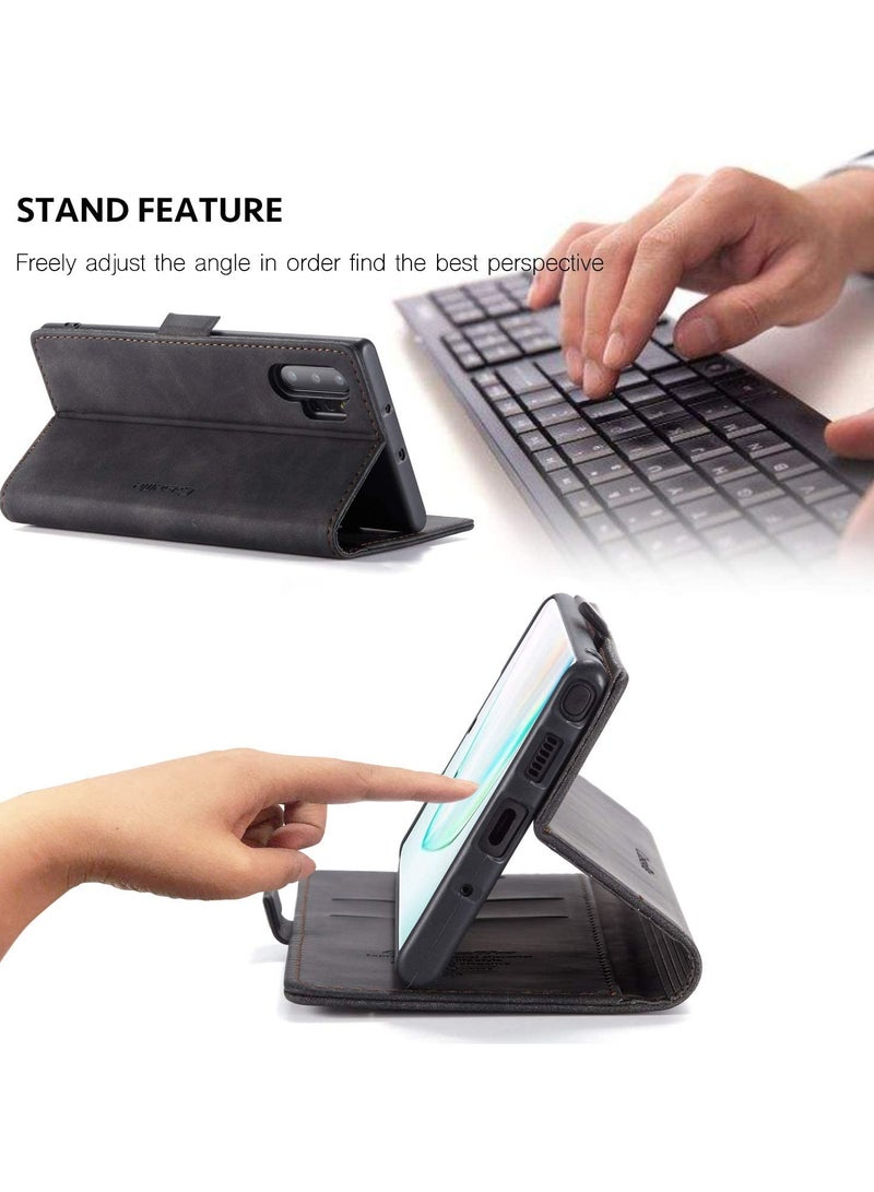 كيس مي جراب موبايل من الجلد الصناعي الفاخر  013 وحامل للكروت و البطاقات متوافق مع سامسونج جالاكسي نوت 10 بلس (اسود) - Image 4