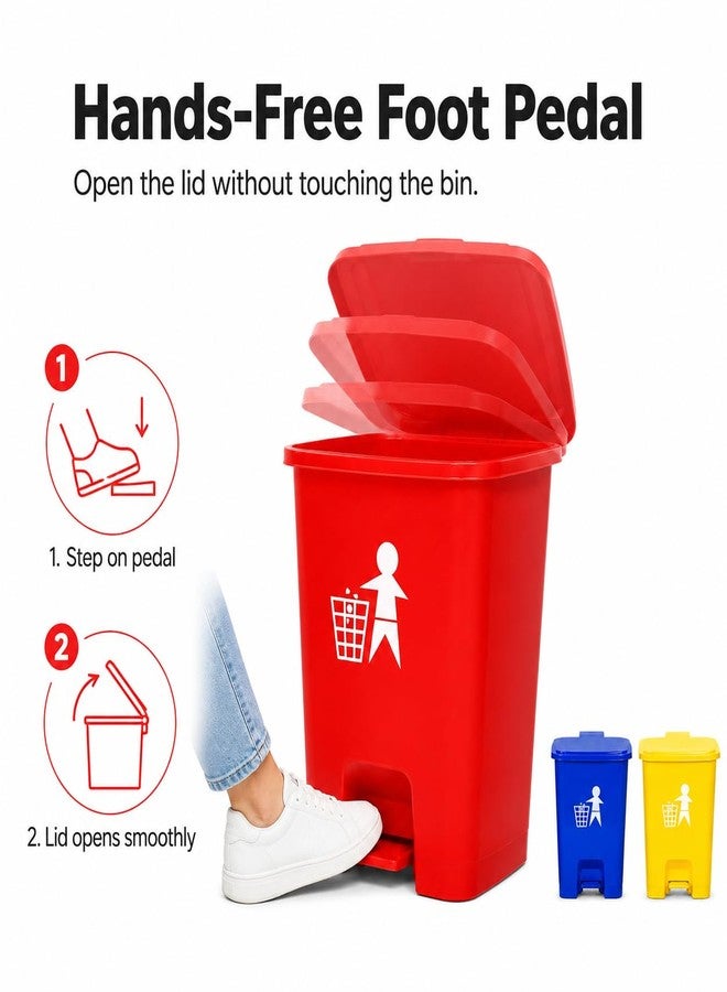 Ssanvi Plastic Bio-Medical Waste Pedal Dustbin Set, 10 L, Blue, Yellow, Red (3, Red, Blue, Yellow) - Image 3