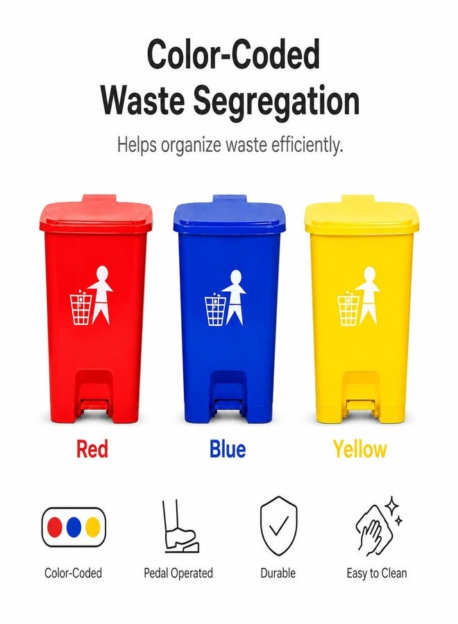 Ssanvi Plastic Bio-Medical Waste Pedal Dustbin Set, 10 L, Blue, Yellow, Red (3, Red, Blue, Yellow) - Image 4