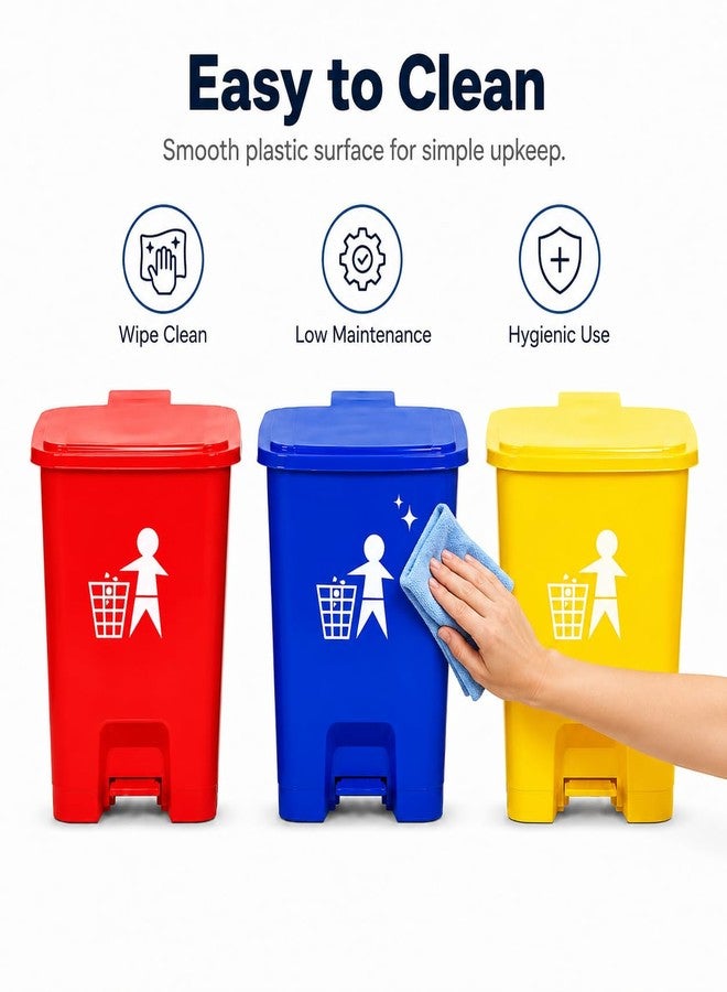 Ssanvi Plastic Bio-Medical Waste Pedal Dustbin Set, 10 L, Blue, Yellow, Red (3, Red, Blue, Yellow) - Image 2