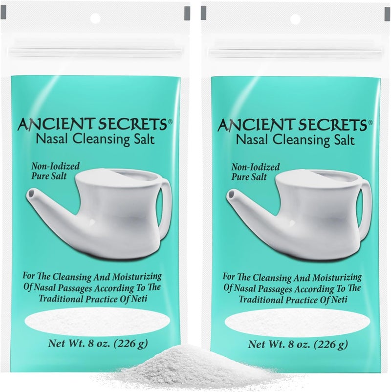 ANCIENT SECRETS Ancient Secrets Neti Pot Salt - Nasal Cleansing Salt, Non-Iodized Pure Salt for Use with Ancient Secrets Nasal Cleansing Pot, 8 Oz Ea (Pack of 2) 