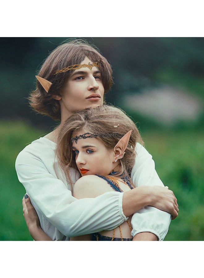 FRESHME Fairy Ears With Elf Crown Set 2 Pairs Soft Elf Ears With Gold Fairy Crown Set Pixie Headband Headpiece Kit Cosplay Costume Makeup For Halloween Renaissance Costume Dress Up - Image 2