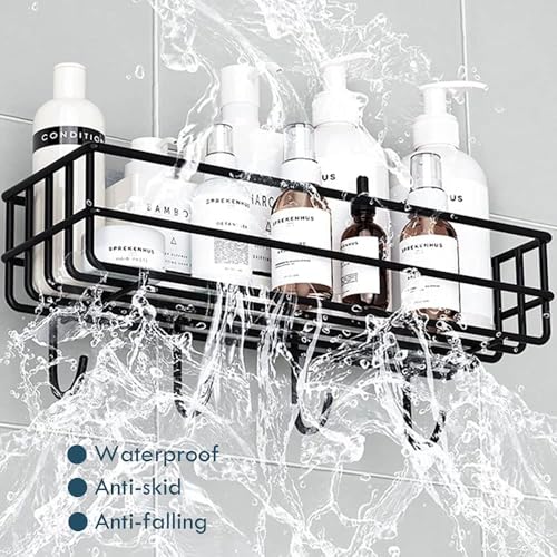 Dizgoy Bathroom Shelf Shower Shelf Adhesive Shower Caddy for Shampoo Holder Kitchen Rack Wall Holder Box Storage Basket with Hook Magic Sticker Rack Shelf with 4 Hook - Image 5