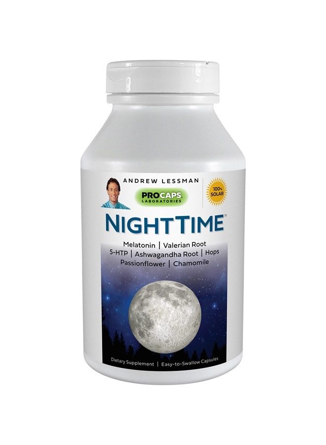 Andrew Lessman Night Time 360 Capsules - 3mg Melatonin, Valerian, Ashwagandha, Passionflower, Hops, Chamomile. No Morning Hangover. Natural Support for Gentle Restful Sleep. Easy to Swallow Capsules - Image 1