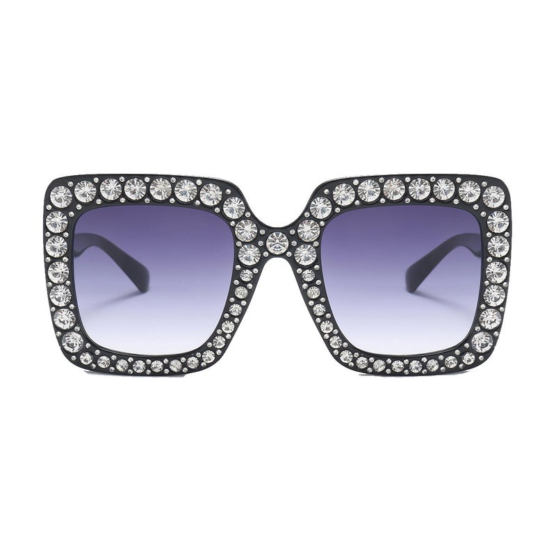 Armear Women Trendy Rhinestone Sunglasses Oversized Square Crystal Frame Gradient Lens Grey 67mm - Image 1