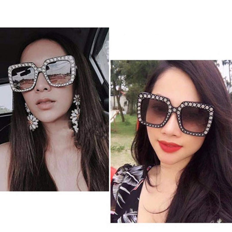 Armear Women Trendy Rhinestone Sunglasses Oversized Square Crystal Frame Gradient Lens Grey 67mm - Image 2