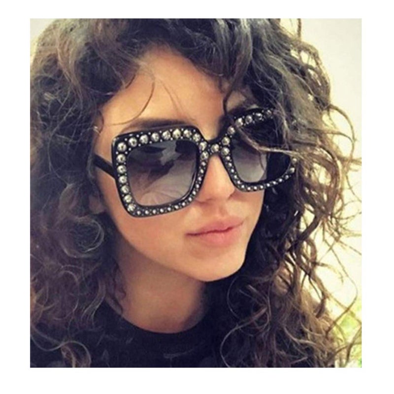 Armear Women Trendy Rhinestone Sunglasses Oversized Square Crystal Frame Gradient Lens Grey 67mm - Image 3