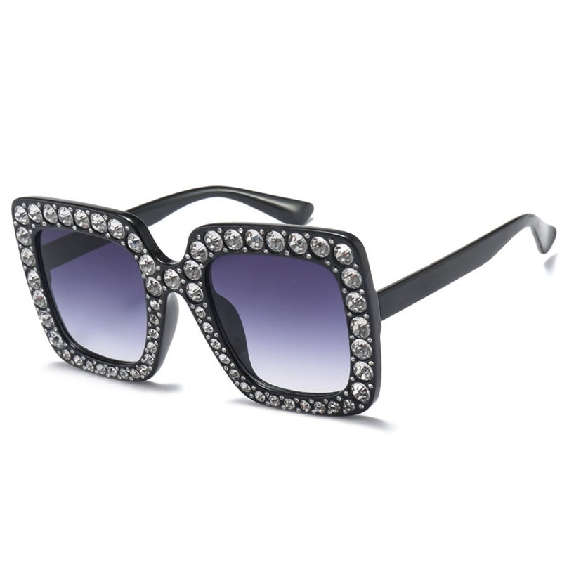 Armear Women Trendy Rhinestone Sunglasses Oversized Square Crystal Frame Gradient Lens Grey 67mm - Image 4