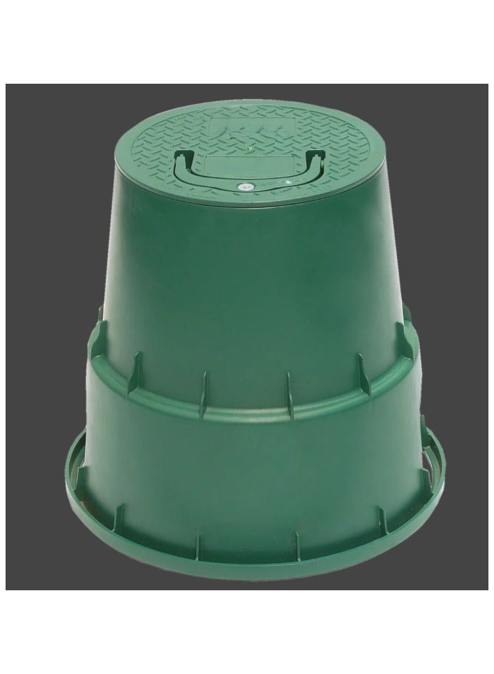 Tuffco Irrigation Valve Box Green Round – Made in Italy – Heavy Duty Plastic Access Box for Garden, Lawn, Sprinkler & Drip Irrigation System – Outdoor Underground Valve Cover - Image 1