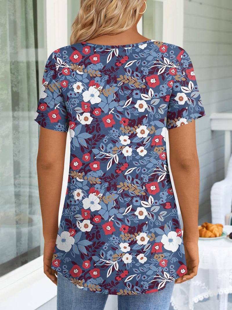 LONGYUAN Summer Tunic Tops for Women Trendy Casual Tee Dressy Short Sleeve Holiday Shirts for Beach Blouses Fl X-Large - Image 3