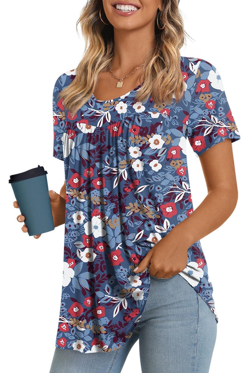 LONGYUAN Summer Tunic Tops for Women Trendy Casual Tee Dressy Short Sleeve Holiday Shirts for Beach Blouses Fl X-Large - Image 1