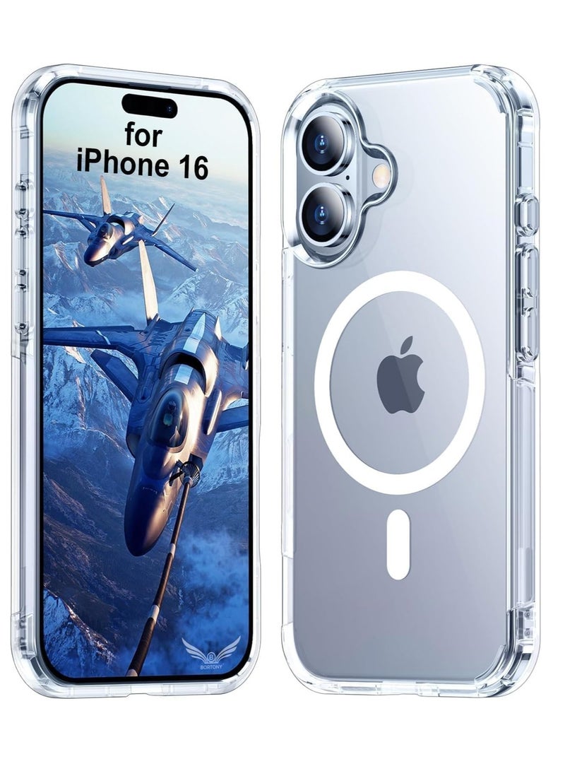 Magnetic Case for iPhone 16 inches, Transparent Case Compatible with MagSafe, Ultra Thin TPU Silicone + PC Protective Cover Anti-Shock Anti-Scratch Bumper Case for iPhone 16