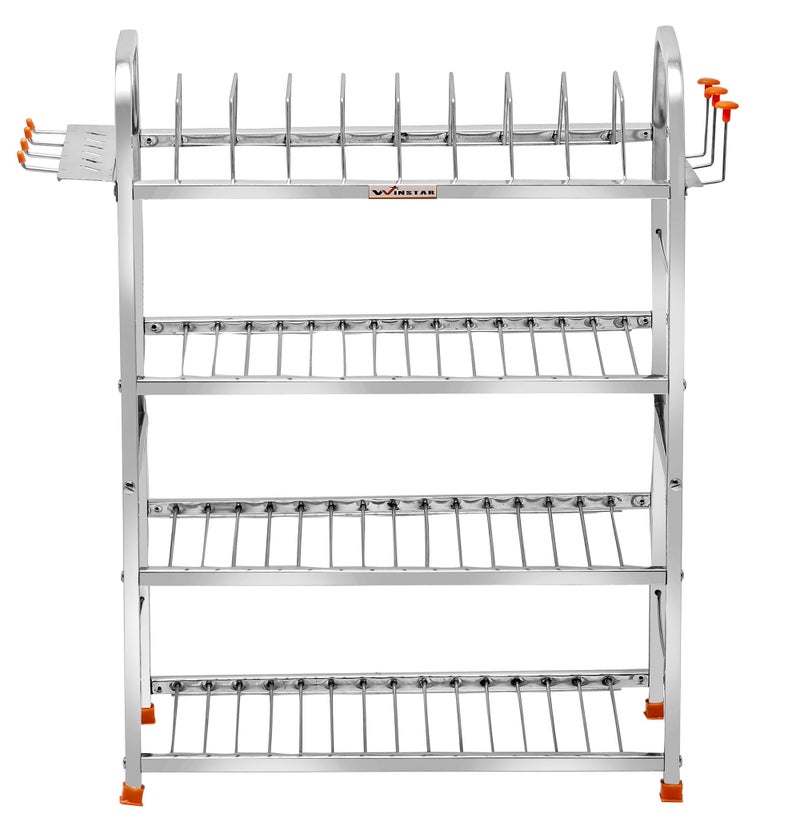 WINSTAR Stainless Steel 4 Shelf Wall Mount Kitchen Utensils Rack | Dish Rack with Plate & Cutlery Stand & Glass Holder | Modular Kitchen Storage Rack | (24 H X 18 L w/d Glass Holder, Tiered Shelf) - Image 5