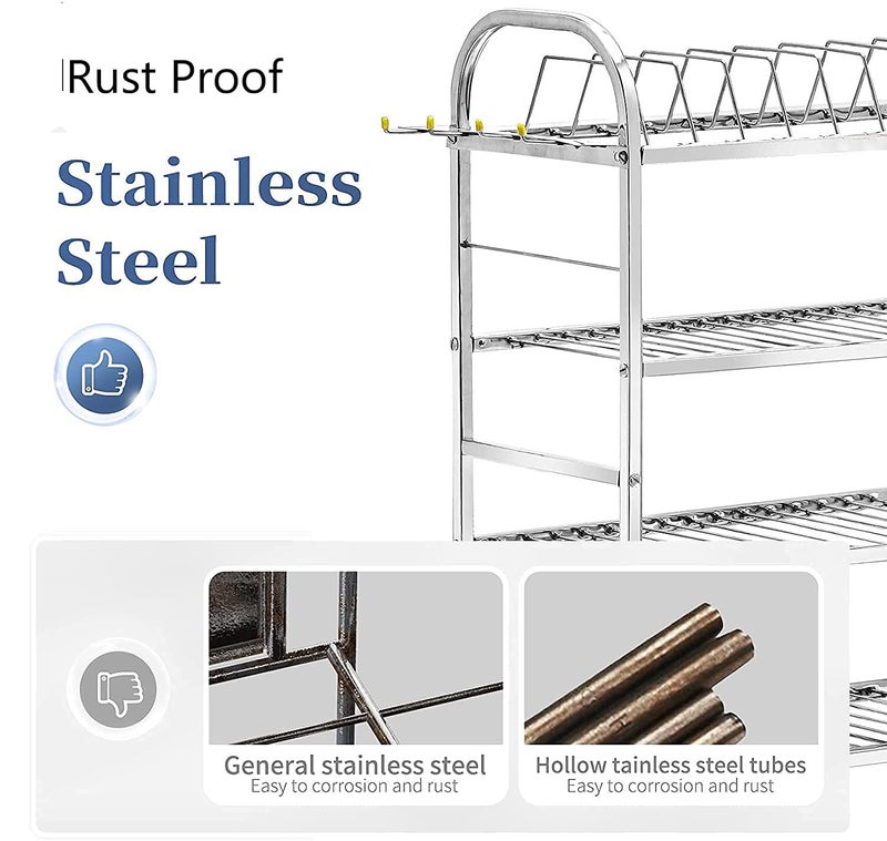 WINSTAR Stainless Steel 4 Shelf Wall Mount Kitchen Utensils Rack | Dish Rack with Plate & Cutlery Stand & Glass Holder | Modular Kitchen Storage Rack | (24 H X 18 L w/d Glass Holder, Tiered Shelf) - Image 4