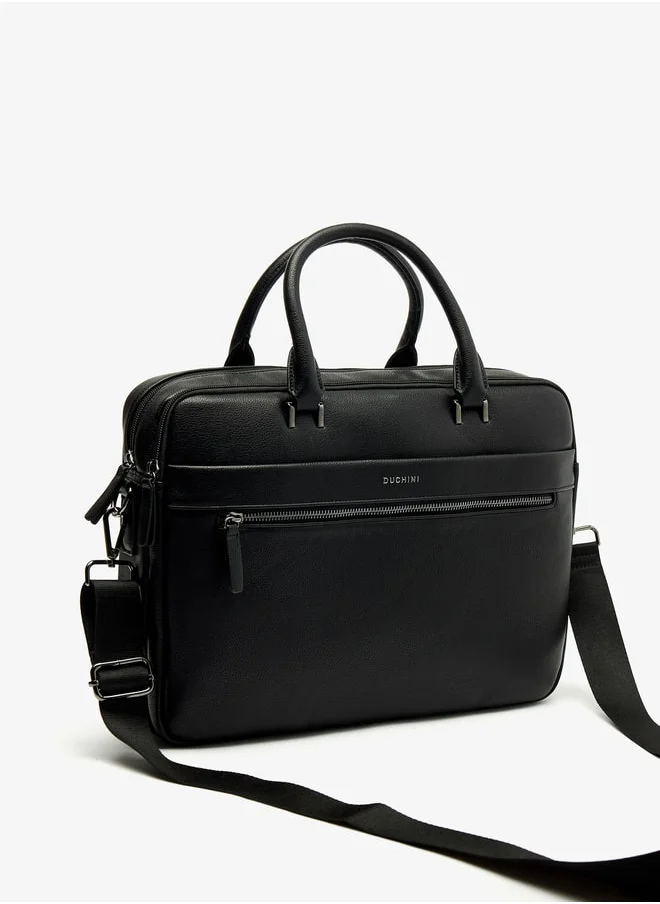 DUCHINI Men's Solid Portfolio Bag with Detachable Strap and Zip Closure