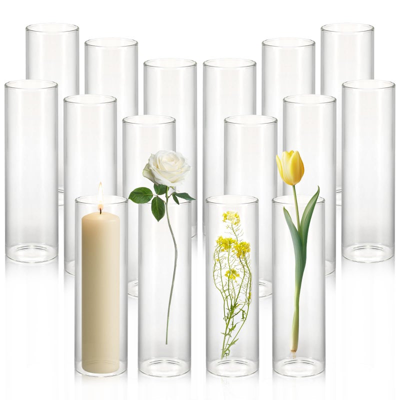 Tigvio 16 Pack 5.9" Tall x 1.8" Diameter Clear Glass Cylinder Vases - Multi-Use Flower Vase, Hurricane & Floating Candle Holders for Wedding Centerpieces, Home Decor, Table Displays - Image 1