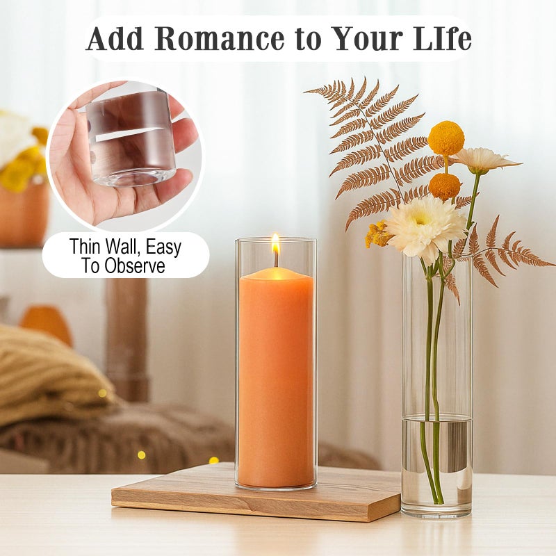 Tigvio 16 Pack 5.9" Tall x 1.8" Diameter Clear Glass Cylinder Vases - Multi-Use Flower Vase, Hurricane & Floating Candle Holders for Wedding Centerpieces, Home Decor, Table Displays - Image 4