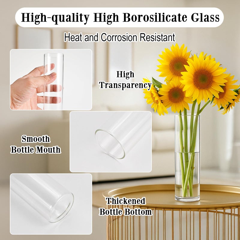 Tigvio 16 Pack 5.9" Tall x 1.8" Diameter Clear Glass Cylinder Vases - Multi-Use Flower Vase, Hurricane & Floating Candle Holders for Wedding Centerpieces, Home Decor, Table Displays - Image 3
