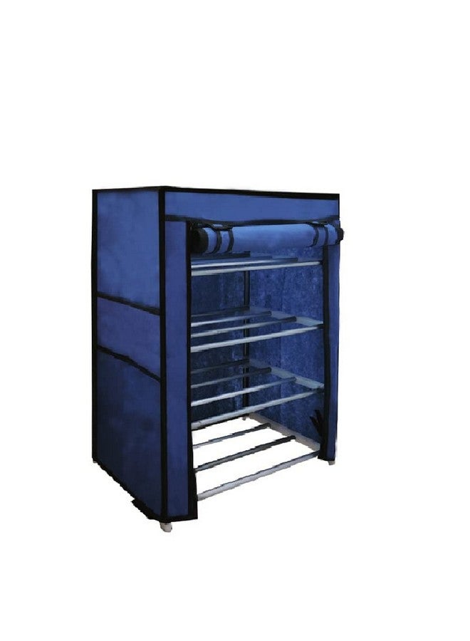 ROBMOB Multipurpose Collapsible 4 Layer Metal Shoe Stand, Shoe Organiser for Home & Office (Dark Blue, Metal) - Image 2