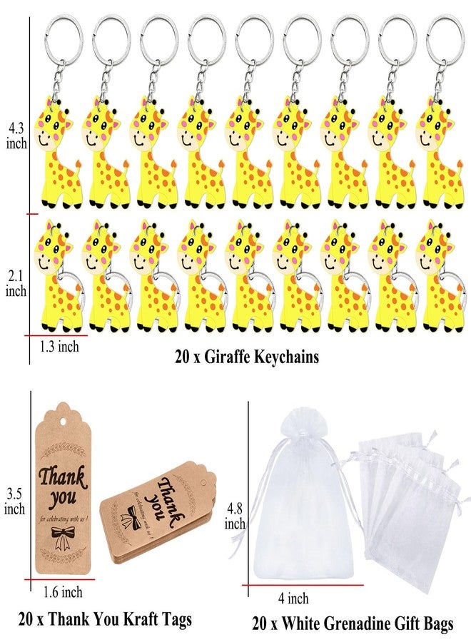 Elecrainbow 60 Pack Giraffe Party Favors Include 20 Giraffe Keychains, 20 Thank You Tags, 20 Gift Bags for Safari Party, Jungle Baby Shower, Zoo Animal Themed Kids Birthday, Wild ONE First Birthday - Image 2