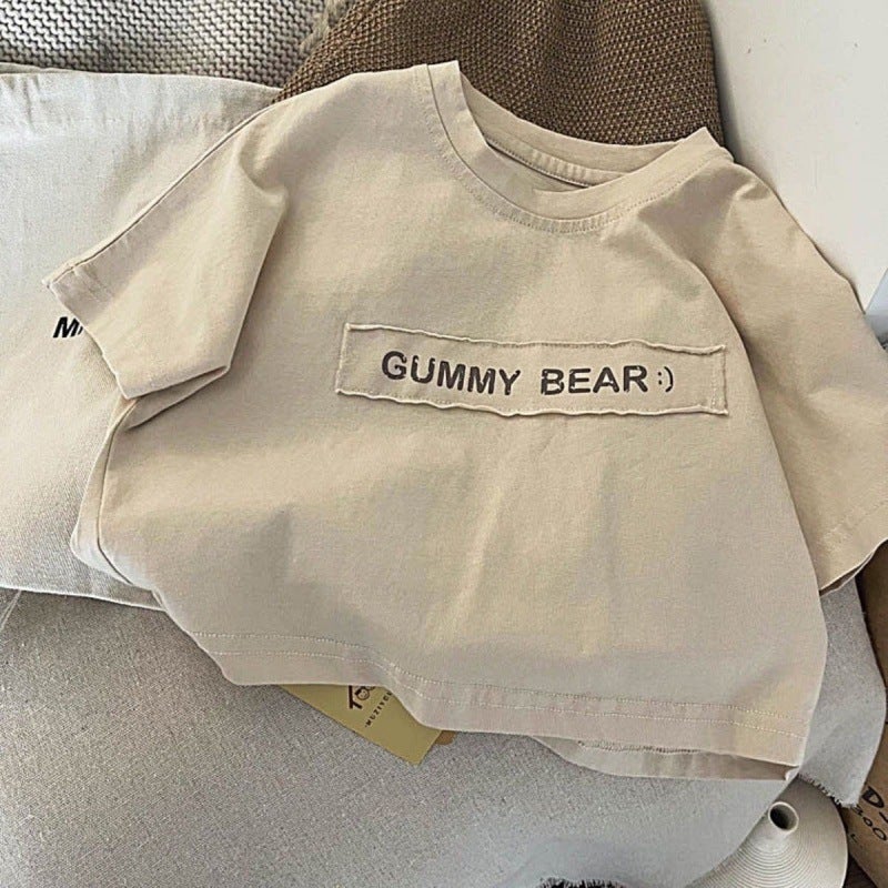 Summer Children'S Foreign-Style Alphabet New Pure Cotton Short-Sleeved Loose T-Shirt For Boys And Girls Korean-Style Baby Children'S Tops - Image 1