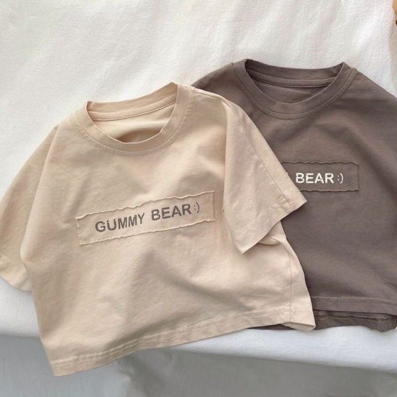 Summer Children'S Foreign-Style Alphabet New Pure Cotton Short-Sleeved Loose T-Shirt For Boys And Girls Korean-Style Baby Children'S Tops - Image 2